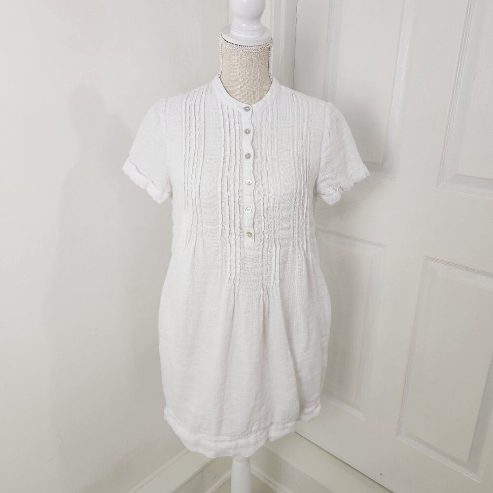 Faherty Dress Womens XS White Gemina Linen Gauzy Pintucked Beach Resort Nautical